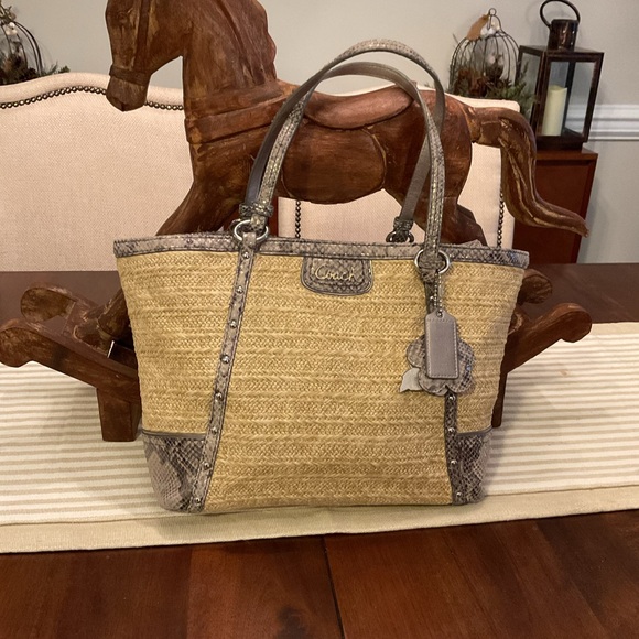 Coach Hampton Python straw bag - Picture 4 of 13